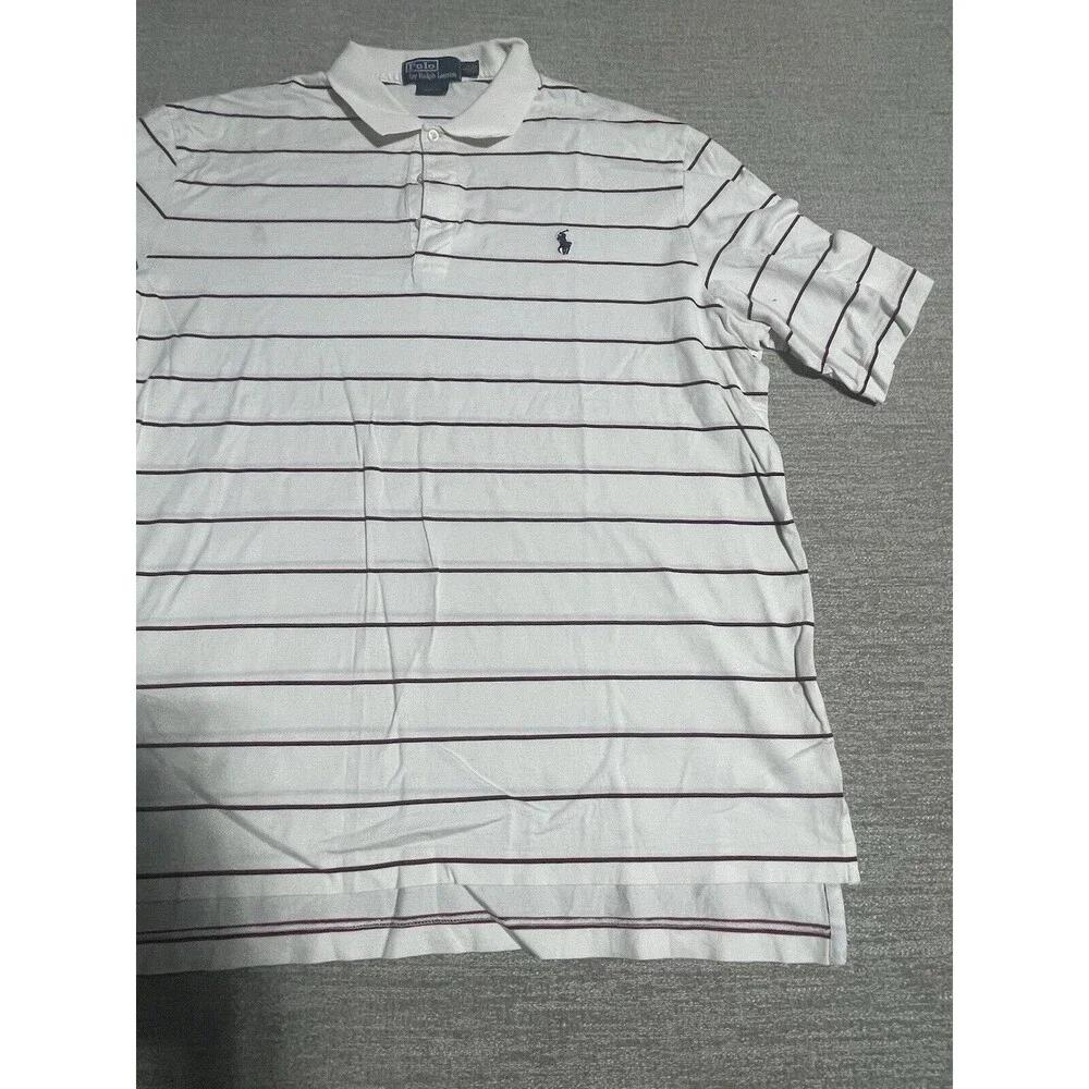 Polo Ralph Lauren Polo Shirt Men’s Large White Striped Ahoet Sleeve Golf Fit